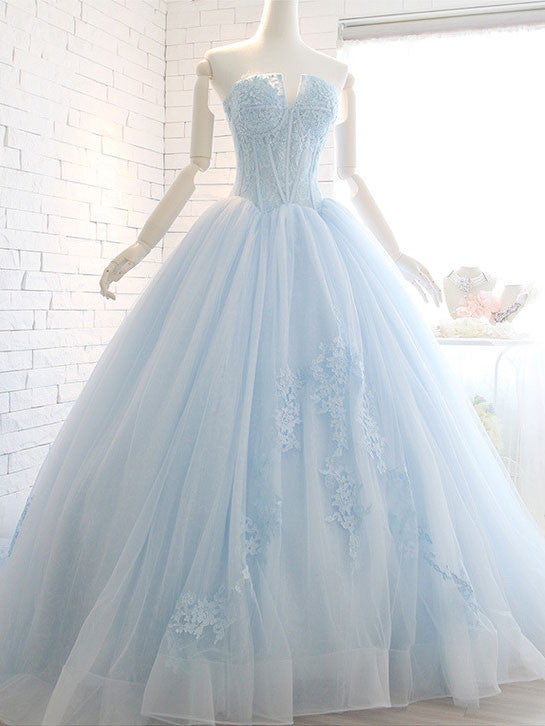 Powder Blue Ball Gown Lace Formal Evening Dress