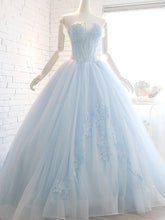 Powder Blue Ball Gown Lace Formal Evening Dress