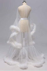 Ivory Long Marabou Fur Edge Robe RB1331