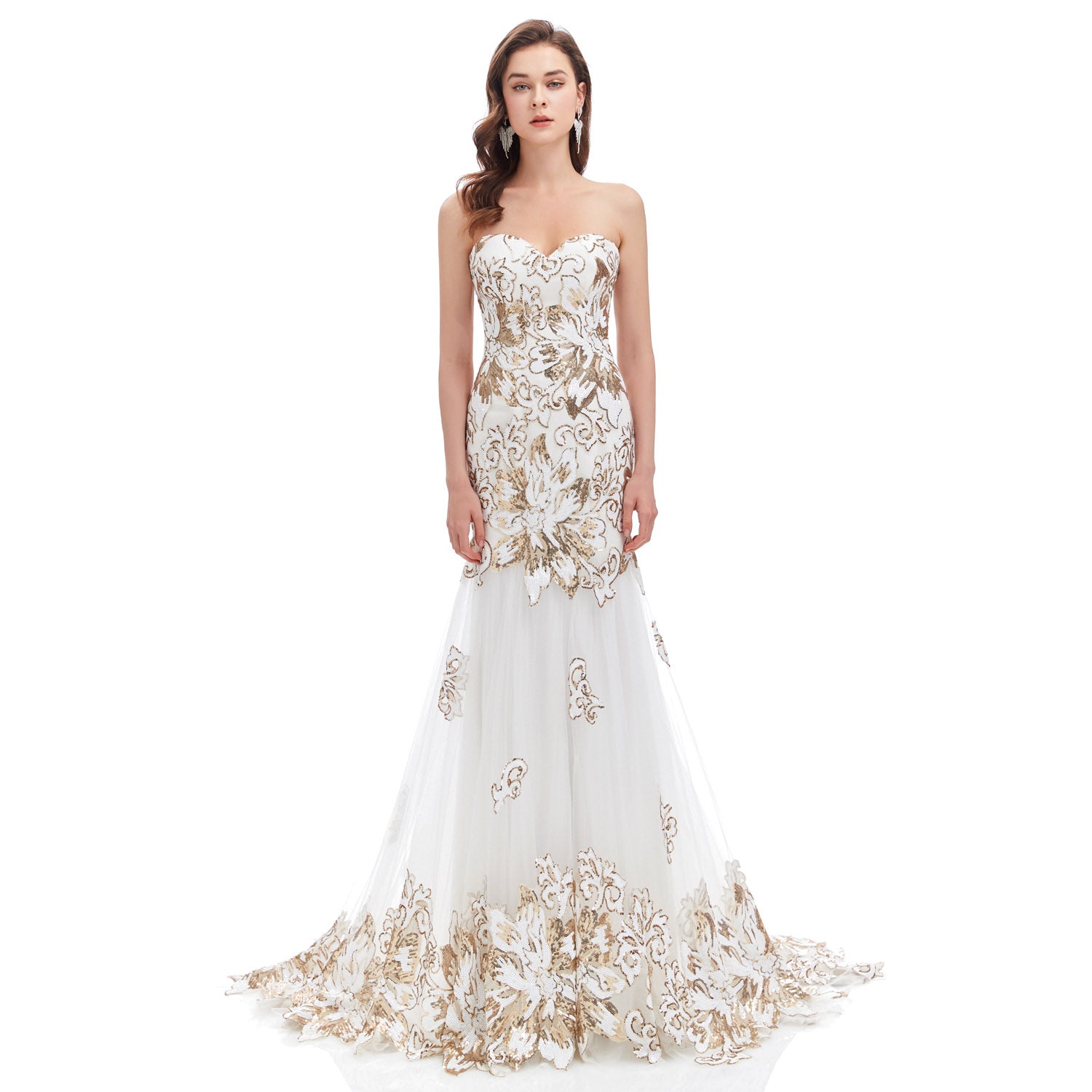 Strapless Ivory and Gold Sequins Fitted Formal Evening Dress EN4604 Size 8 Strapless Ivory and Gold Sequins Fitted Formal Evening Dress EN4604 Size 8
