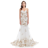 Strapless Ivory and Gold Sequins Fitted Formal Evening Dress EN4604
