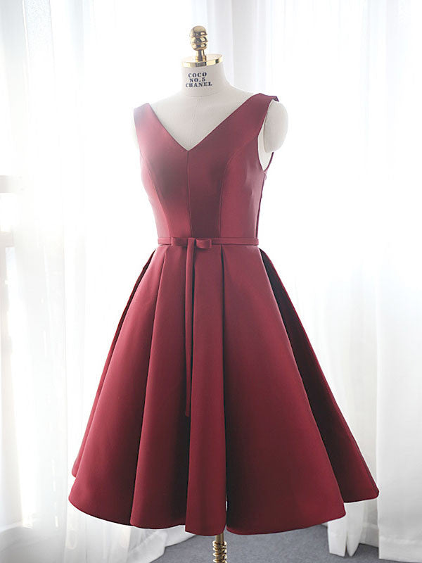 Dark Red Short Satin Formal Dress YW1704 Size 8 / Red Dark Red Short Satin Formal Dress YW1704 Size 8 / Red