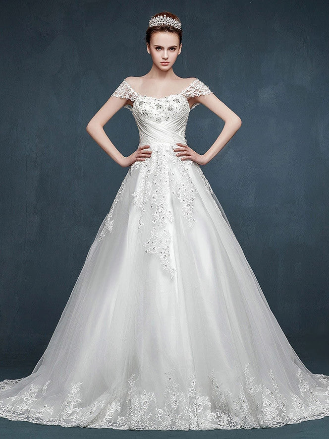 Fairy Tale Lace A-line Dress with Cap Sleeves LY1004 Size 24W / White Fairy Tale Lace A-line Dress with Cap Sleeves LY1004 Size 24W / White