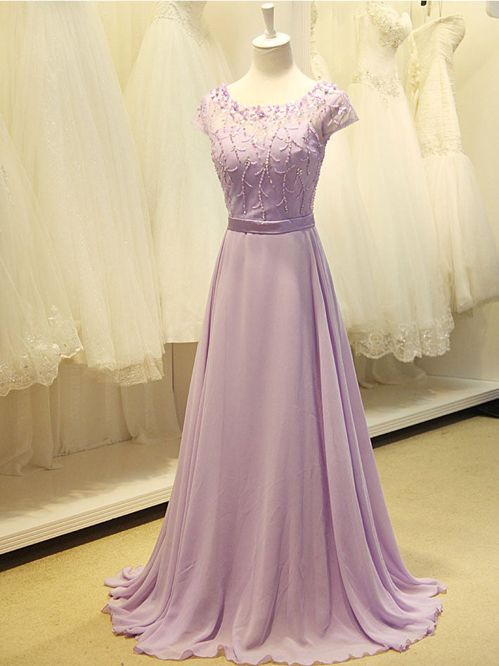 Grecian Modest Lavender Floral Prom Formal Evening Dress Grecian Modest Lavender Floral Prom Formal Evening Dress