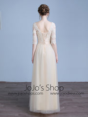 Champagne Floor Length Formal Prom Evening Dress