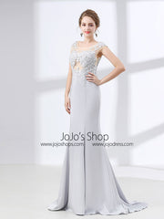 Soft Gray Mermaid Lace Formal Evening Gown