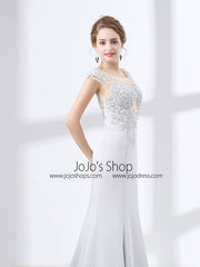 Soft Gray Mermaid Lace Formal Evening Gown