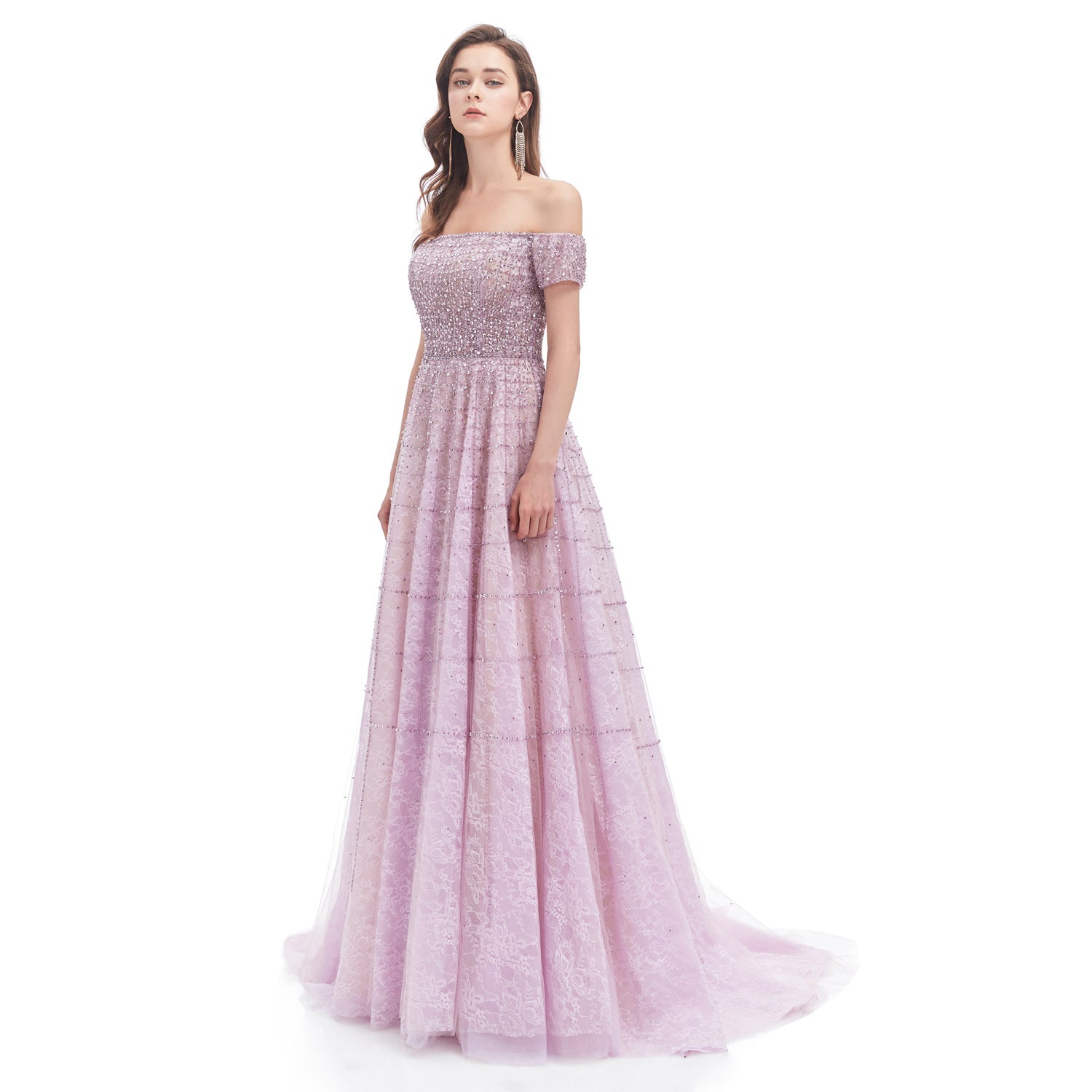 Pastel Lavender Maxi Formal Dress with Off the Shoulder Neckline EN4619 Size 24W Pastel Lavender Maxi Formal Dress with Off the Shoulder Neckline EN4619 Size 24W