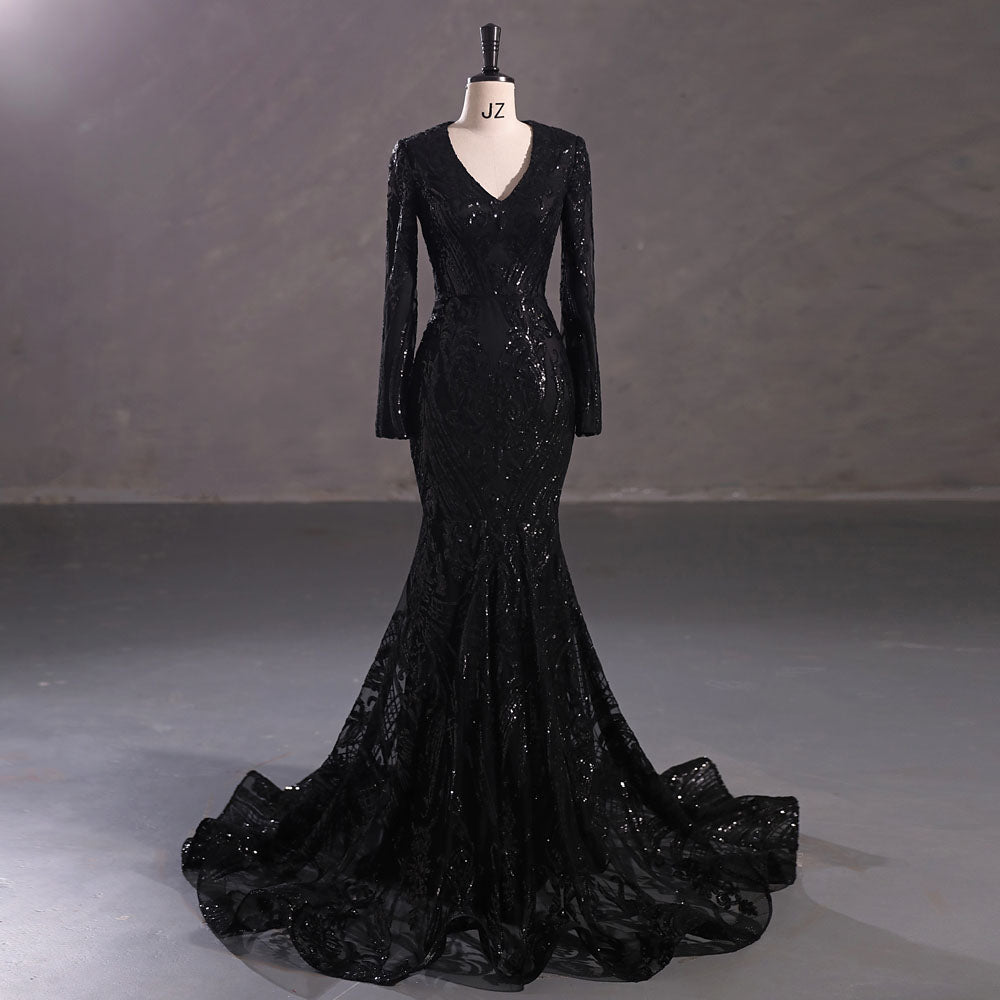 Maxi Black Sequins Lace Mermaid Formal Evening Prom Dress EN5410 Size 6 / Black Maxi Black Sequins Lace Mermaid Formal Evening Prom Dress EN5410 Size 6 / Black
