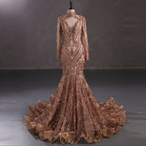 Hot Long Gold Sequins Lace Formal Evening Dress with Halter Neck EN5411