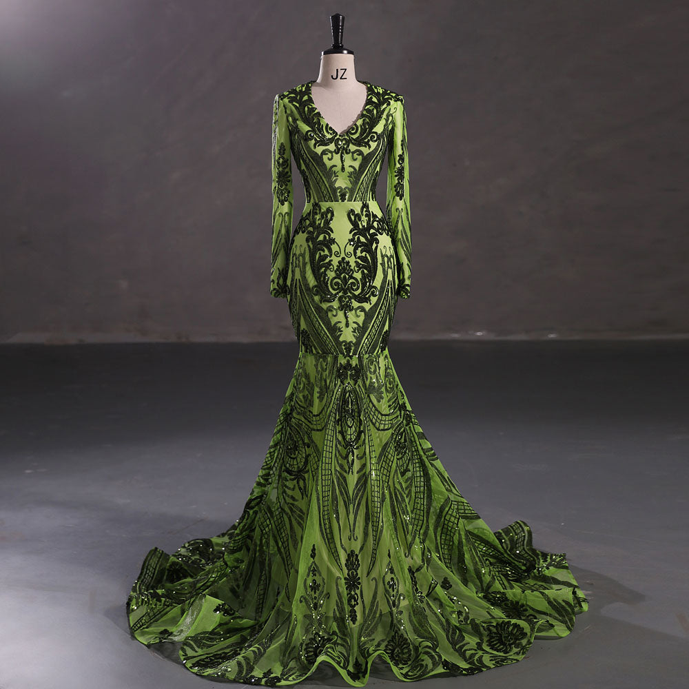 Maxi Green Sequins Lace Mermaid Formal Evening Prom Dress EN5410 Size 12 / Green Maxi Green Sequins Lace Mermaid Formal Evening Prom Dress EN5410 Size 12 / Green