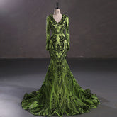 Maxi Green Sequins Lace Mermaid Formal Evening Prom Dress EN5410