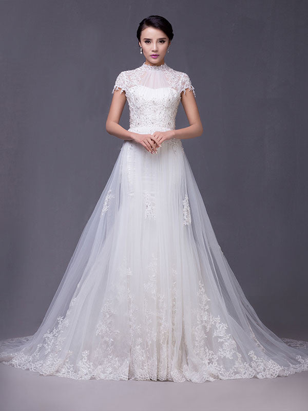 Modest Keyhole A-Line Cap Sleeves Lace Overlay Dress | G2004 Custom Size / Other Modest Keyhole A-Line Cap Sleeves Lace Overlay Dress | G2004 Custom Size / Other