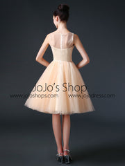 Modest Knee Length Tulle Prom Formal Dress CC3004