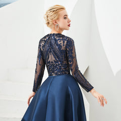 Modest Navy Sequins Formal Gala Prom Evening Dress EN4813