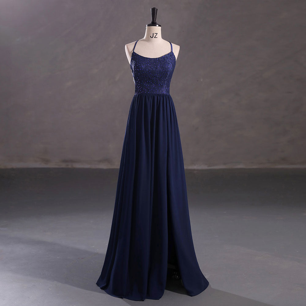 Long Navy Chiffon Formal Prom Dress with Side Slit EN5404 Size 6 / Navy Long Navy Chiffon Formal Prom Dress with Side Slit EN5404 Size 6 / Navy