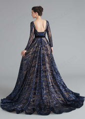 Navy Blue Sequin Shimmery A-line Home Coming Prom Dress