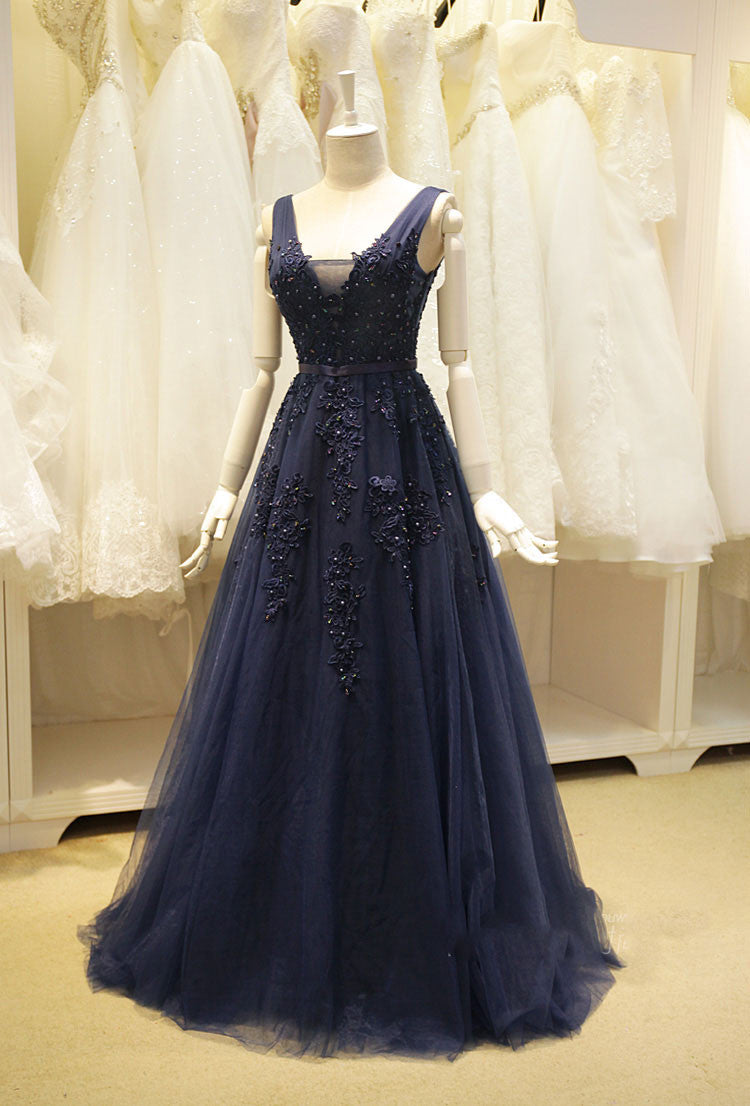 Navy Blue Long Tulle Formal Evening Dress Navy Blue Long Tulle Formal Evening Dress