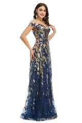 Shimmery Navy Sequins Formal Gala Evening Dress EN5008