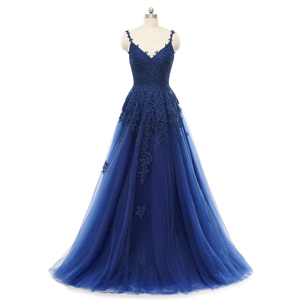 Navy Blue Lace Maxi Prom Evening Dress with Straps EN5501 Size 16 / Navy Navy Blue Lace Maxi Prom Evening Dress with Straps EN5501 Size 16 / Navy