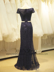 Navy Blue Elegant Mother of Bride Long Formal Evening Gown