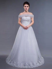 White Off Shoulder Debutante Ball Gown Dress