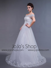 White Off Shoulder Debutante Ball Gown Dress