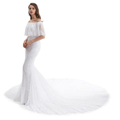 Off the Shoulder Lace Mermaid Wedding Dress EN4808
