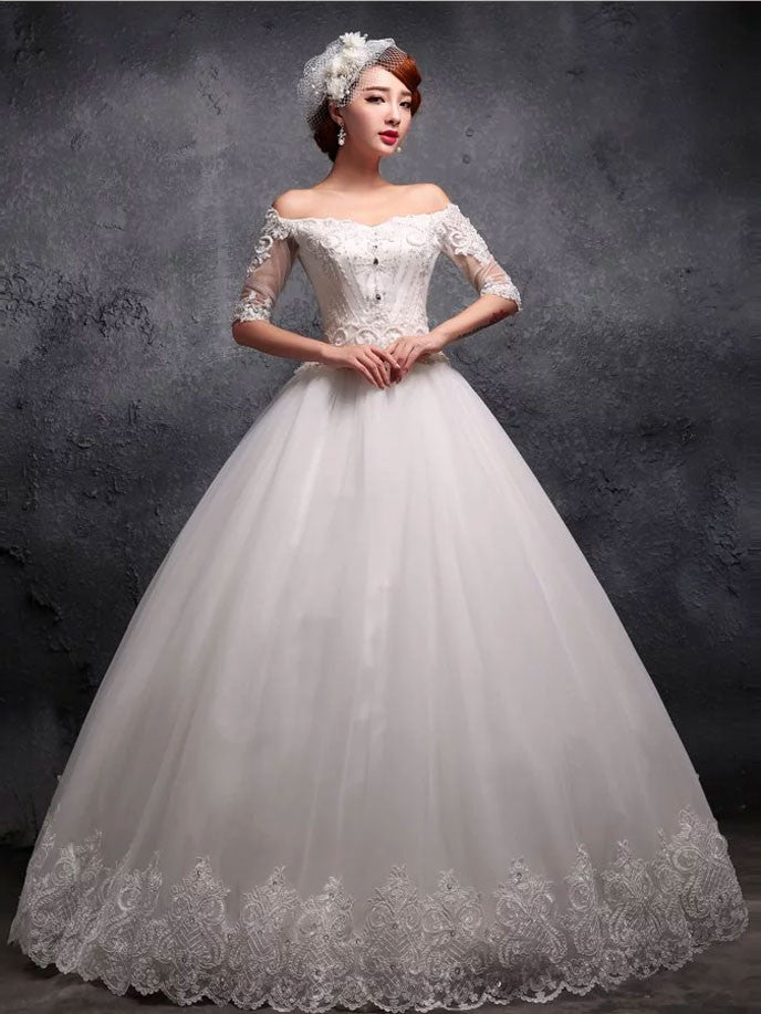 Off the Shoulder Sleeves Lace Debutante Ball Gown Dress X026 Size 2 / White Off the Shoulder Sleeves Lace Debutante Ball Gown Dress X026 Size 2 / White