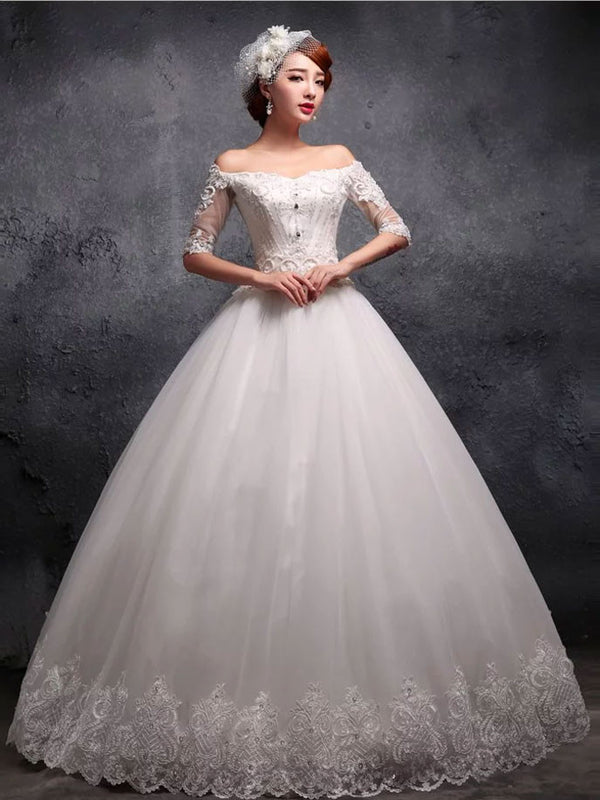 Off the Shoulder Sleeves Lace Debutante Ball Gown Dress X026