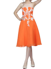 Strapless Orange Short Chiffon Lace Formal Dress