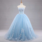 Blue Strapless Ball Gown Formal Evening Dress RS210108