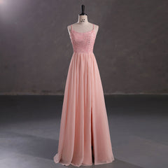 Maxi Peach Chiffon Formal Prom Dress with Side Slit EN5404