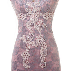 Pink Lace Formal Evening Dress with Cap Sleeves