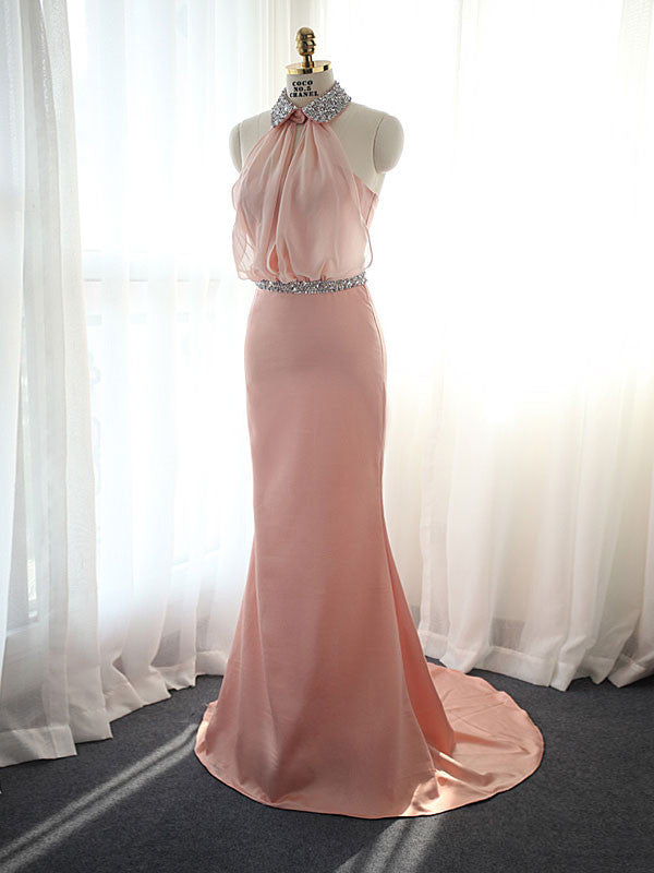 Pink Halter Formal Evening Dress with Collar Size 16W / Pink Pink Halter Formal Evening Dress with Collar Size 16W / Pink
