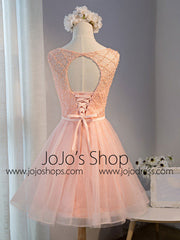 Blush Pink Short Lace Sweet Sixteen Prom Formal Dress
