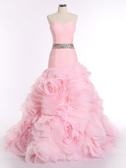 Pink Strapless Fit and Flare Prom Formal Dress with Ruffle Skirt | RS3010