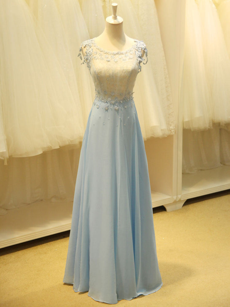 Floor-length Scoop Appliques Keyhole Chiffon Dress - Sky Blue, size 16 by Dorris Wedding Floor-length Scoop Appliques Keyhole Chiffon Dress - Sky Blue, size 16 by Dorris Wedding
