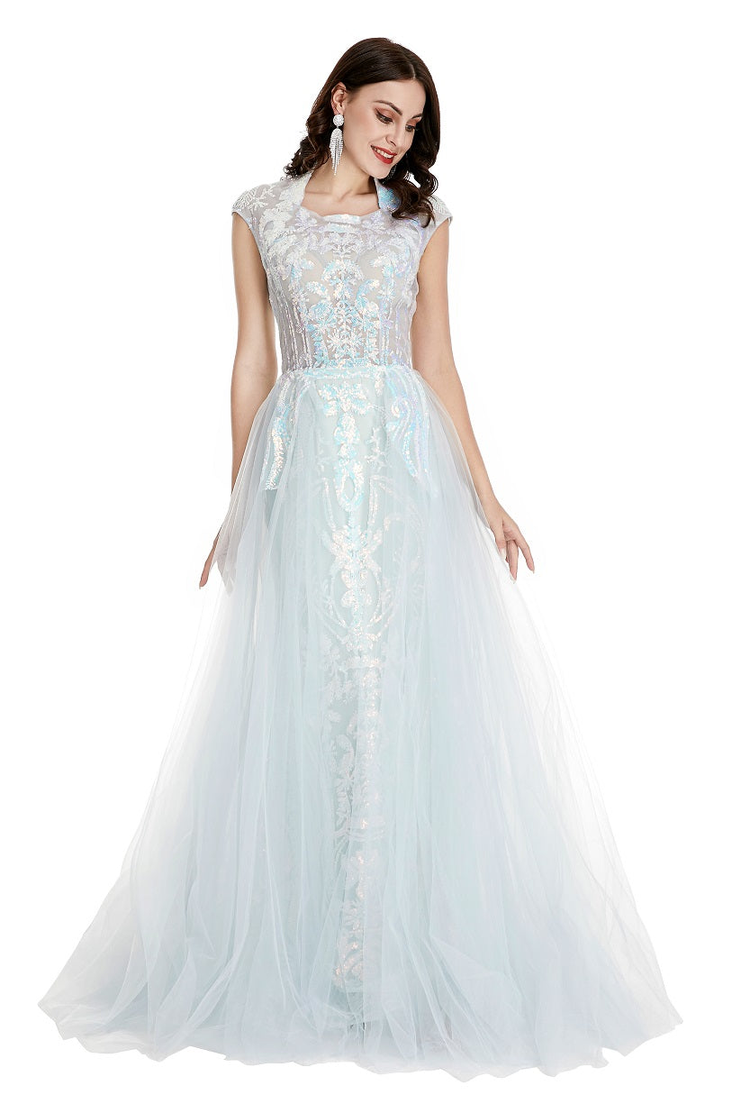 Celestial Blue Sequins Formal Pageant Prom Evening Dress EN5013 Size 8 / Blue Celestial Blue Sequins Formal Pageant Prom Evening Dress EN5013 Size 8 / Blue