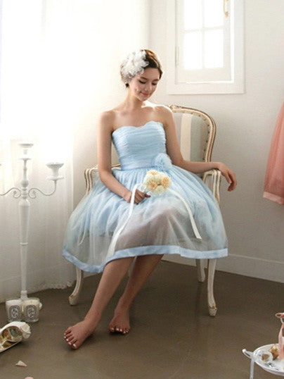 Powder Blue Strapless Vintage Style Bridesmaid Dress Semi Formal Dress Powder Blue Strapless Vintage Style Bridesmaid Dress Semi Formal Dress