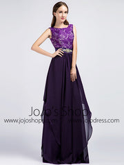 Long Purple Lace Formal Prom Evening Dress