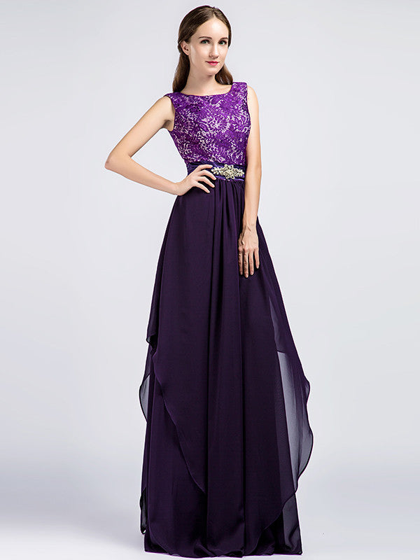 Long Purple Lace Formal Prom Evening Dress
