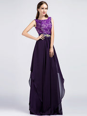 Long Purple Lace Formal Prom Evening Dress