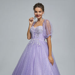 Purple Long Formal Prom Dress with Sparkly Skirt EN5303