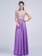 Purple V Neck Full Length Prom Formal Dress