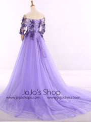 Lavender Off Shoulder Princess Formal Evening Gown