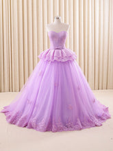 Strapless Purple Lace Ball Gown Formal Evening Gown RS201609