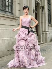 Purple Strapless Prom Performance Formal Evening Dress with Ruffle Skirt
