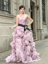 Purple Strapless Prom Performance Formal Evening Dress with Ruffle Skirt