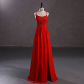 Long Red Chiffon Formal Prom Dress with Side Slit EN5404